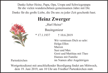 Traueranzeige von Heinz Zwerger von merkurtz