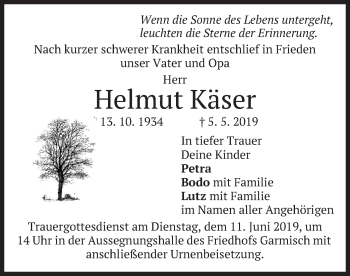 Traueranzeige von Helmut Käser von merkurtz