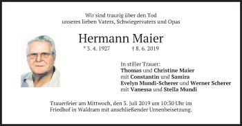 Traueranzeige von Hermann Maier von merkurtz