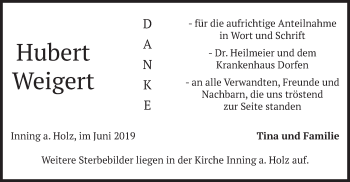 Traueranzeige von Hubert Weigert von merkurtz