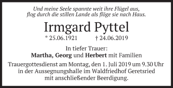 Traueranzeige von Irmgard Pyttel von merkurtz