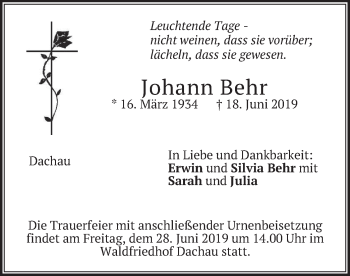 Traueranzeige von Johann Behr
