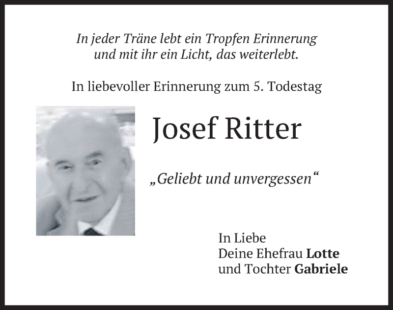 Traueranzeigen von Josef Ritter | trauer.merkur.de