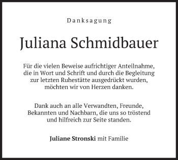 Traueranzeige von Juliana Schmidbauer von merkurtz