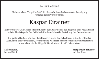 Traueranzeige von Kaspar Eirainer von merkurtz