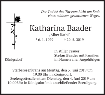 Traueranzeige von Katharina Baader von merkurtz