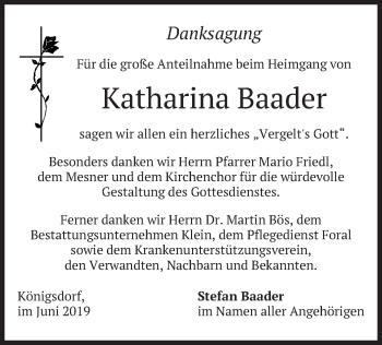 Traueranzeige von Katharina Baader von merkurtz