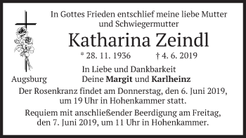 Traueranzeige von Katharina Zeindl von merkurtz
