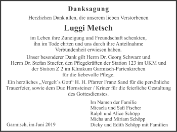 Traueranzeige von Luggi Metsch von merkurtz