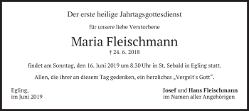 Traueranzeige von Maria Fleischmann von merkurtz