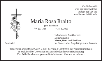 Traueranzeige von Maria Rosa Braito von merkurtz