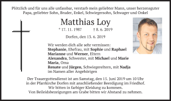 Traueranzeige von Matthias Loy von merkurtz