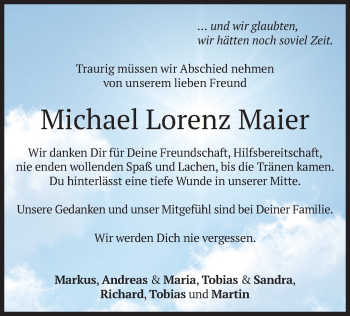 Traueranzeige von Michael Lorenz Maier von merkurtz