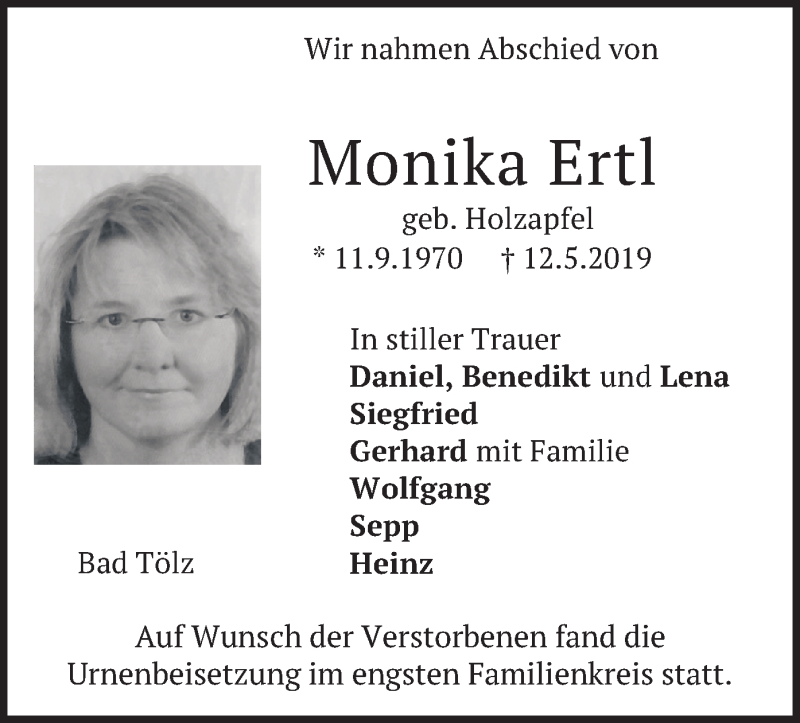  Traueranzeige für Monika Ertl vom 01.06.2019 aus merkurtz