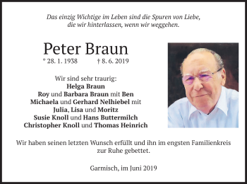 Traueranzeige von Peter Braun von merkurtz