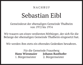 Traueranzeige von Sebastian Eibl von merkurtz