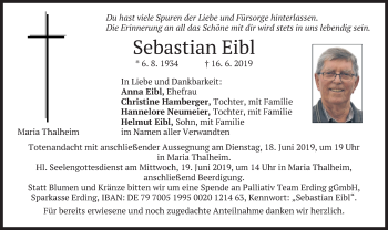 Traueranzeige von Sebastian Eibl von merkurtz