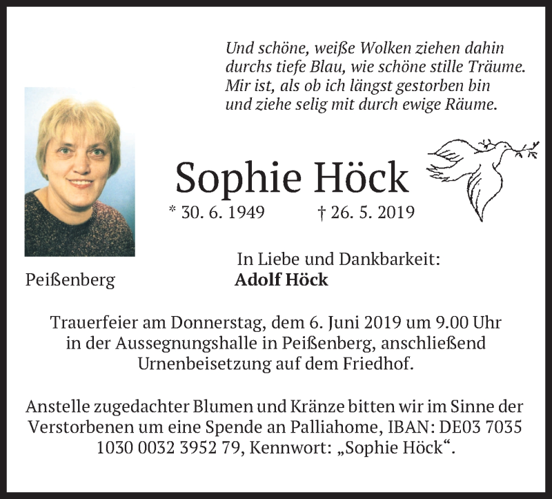  Traueranzeige für Sophie Höck vom 04.06.2019 aus merkurtz