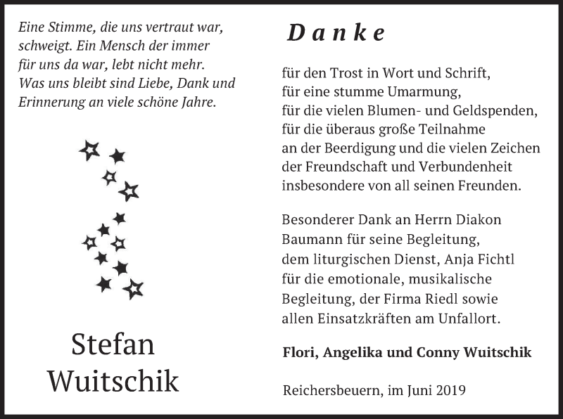  Traueranzeige für Stefan Wuitschik vom 15.06.2019 aus merkurtz