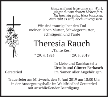 Traueranzeige von Theresia Rauch von merkurtz