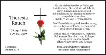 Traueranzeige von Theresia Rauch von merkurtz