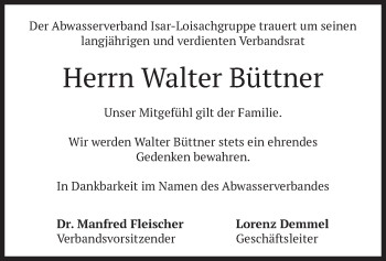 Traueranzeige von Walter Büttner von merkurtz