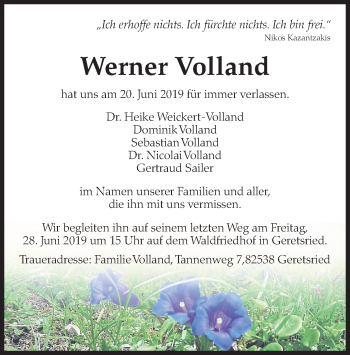 Traueranzeige von Werner Volland von merkurtz