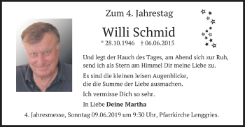 Traueranzeige von Willi Schmid von merkurtz