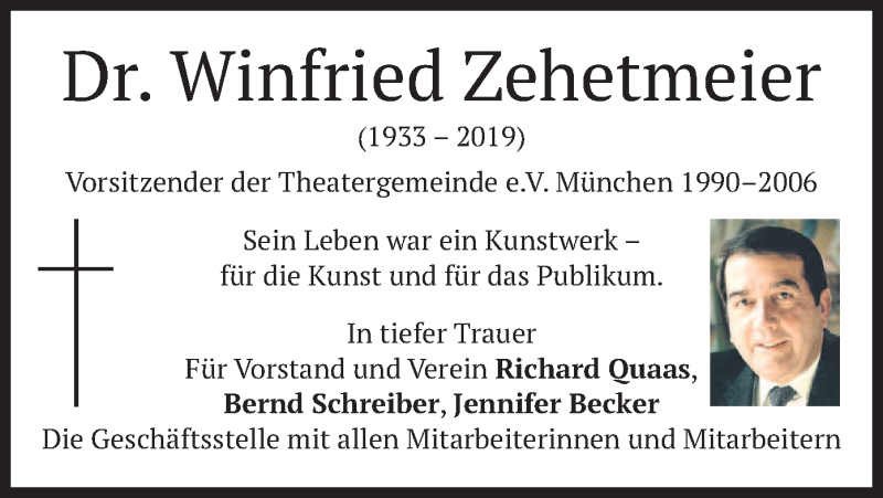 Traueranzeige für Winfried Zehetmeier vom 29.06.2019 aus merkurtz
