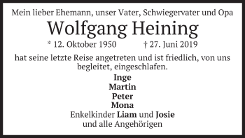 Traueranzeige von Wolfgang Heining