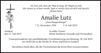 Traueranzeige von Amalie Lutz von Das Gelbe Blatt Penzberg
