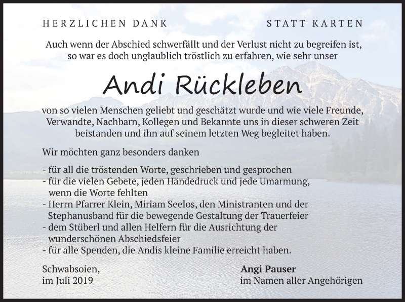  Traueranzeige für Andreas Rückleben vom 20.07.2019 aus merkurtz