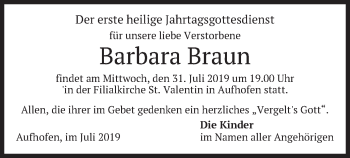 Traueranzeige von Barbara Braun von merkurtz