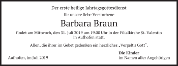 Traueranzeige von Barbara Braun von merkurtz