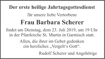 Traueranzeige von Barbara Scherer von merkurtz