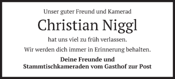 Traueranzeige von Christian Niggl von merkurtz