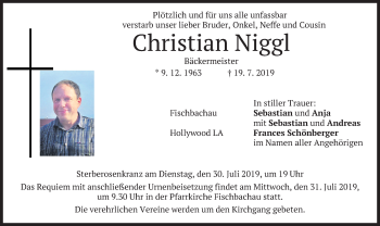 Traueranzeige von Christian Niggl von merkurtz