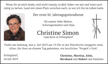 Traueranzeige von Christine Simon von merkurtz