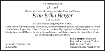 Traueranzeige von Erika Herger von merkurtz