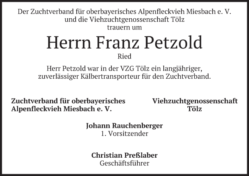  Traueranzeige für Franz Petzold vom 13.07.2019 aus merkurtz