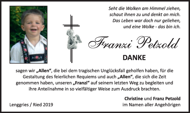  Traueranzeige für Franzi Petzold vom 27.07.2019 aus merkurtz