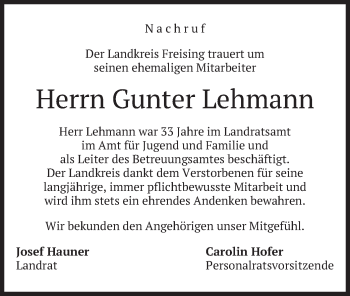 Traueranzeige von Gunter Lehmann von merkurtz
