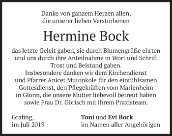 Traueranzeige von Hermine Bock