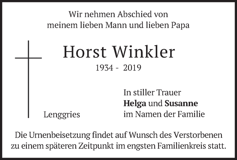  Traueranzeige für Horst Winkler vom 11.07.2019 aus merkurtz