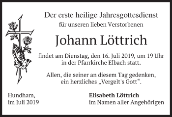 Traueranzeige von Johann Löttrich von merkurtz