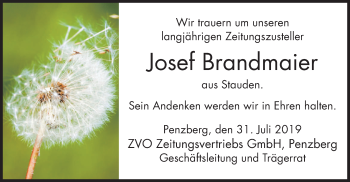 Traueranzeige von Josef Brandmaier von merkurtz