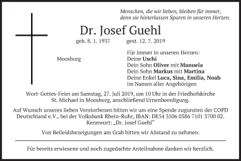 Traueranzeige von Josef Guehl von merkurtz