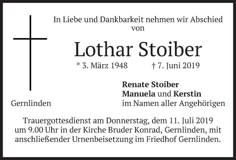  Traueranzeige für Lothar Stoiber vom 06.07.2019 aus merkurtz