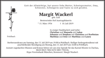 Traueranzeige von Margit Wackerl