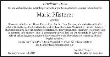 Traueranzeige von Maria Pfisterer von merkurtz